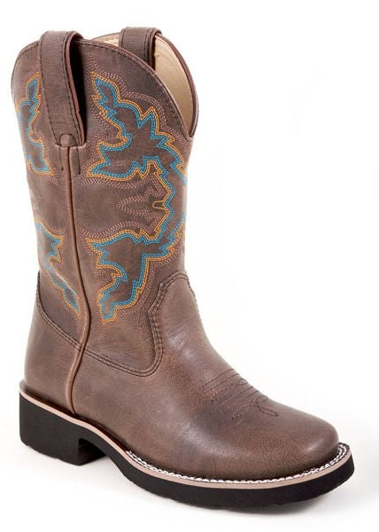 Roper Kids Faux Leather Square Toe RiderLite 2 Boots - Brown