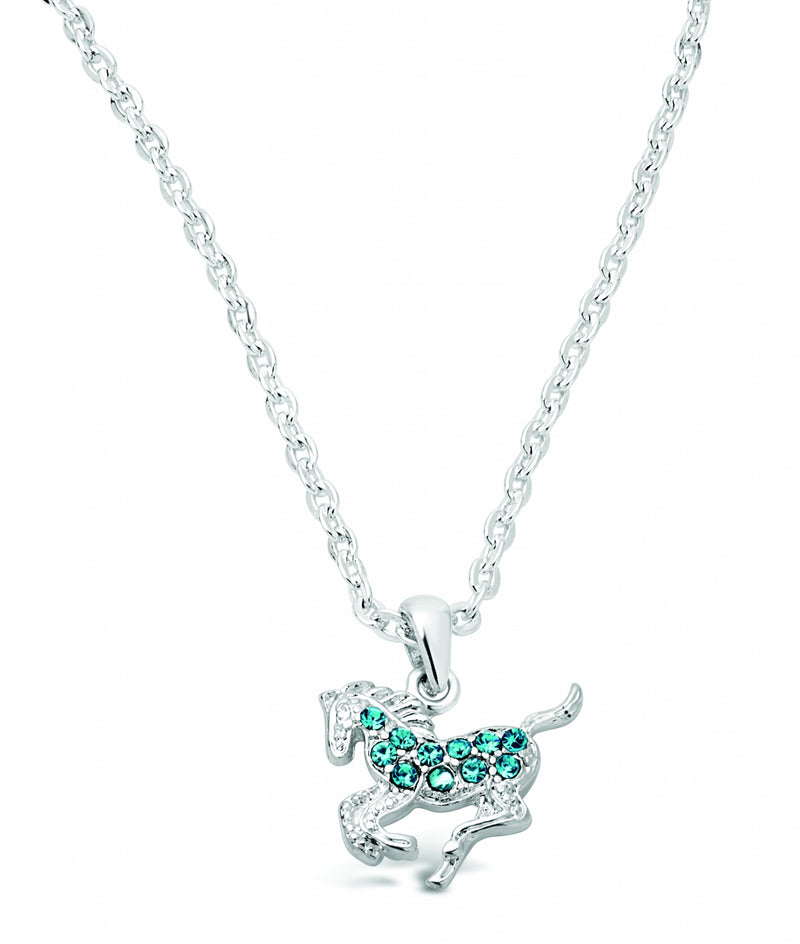 Kelley Kid's Galloping Horse Necklace with Rhinestones
