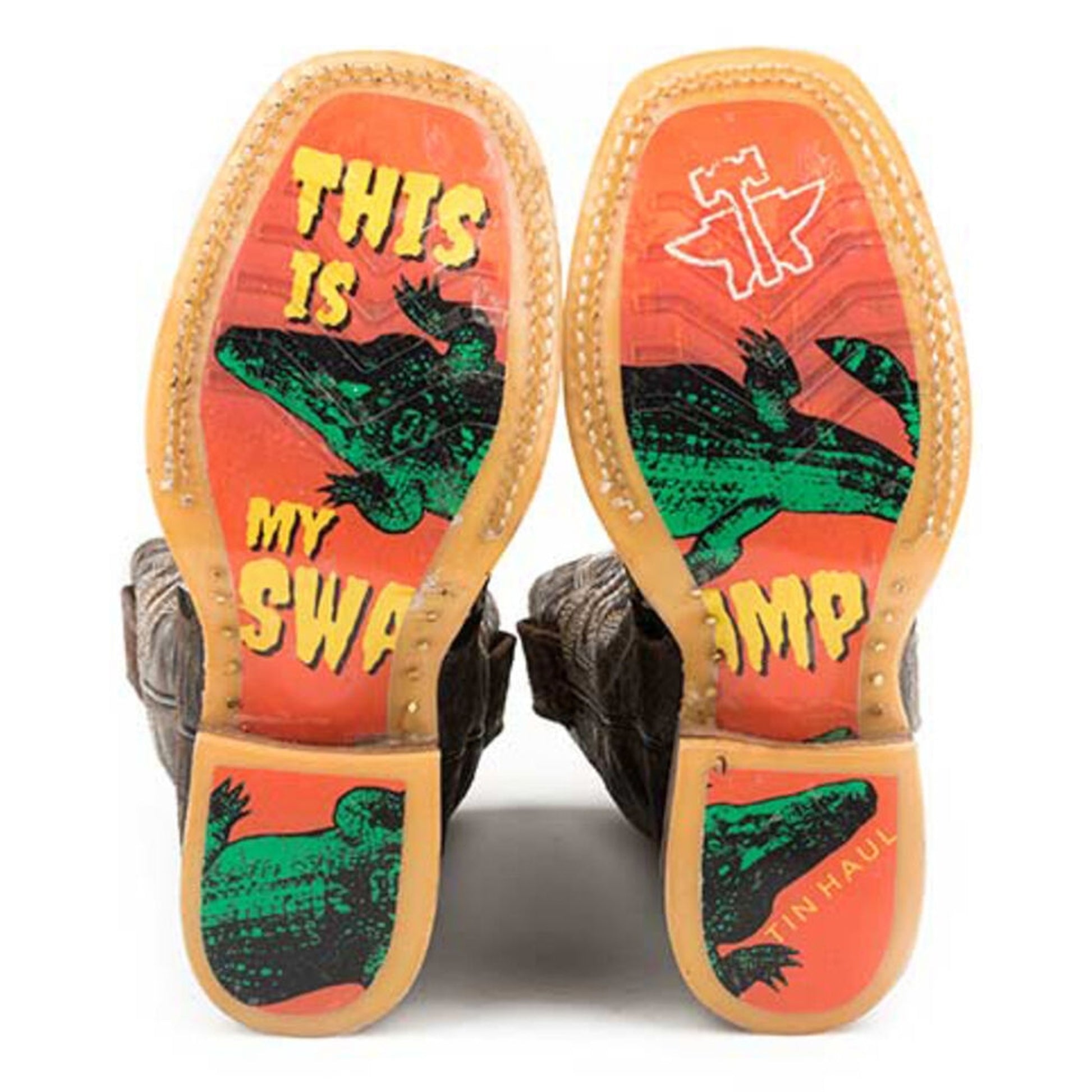 Tin Haul Big Kids Square Toe Boots - Swamp Chomp