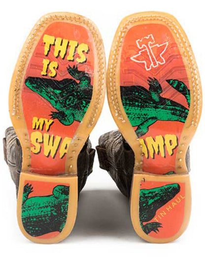 Tin Haul Big Kids Square Toe Boots - Swamp Chomp
