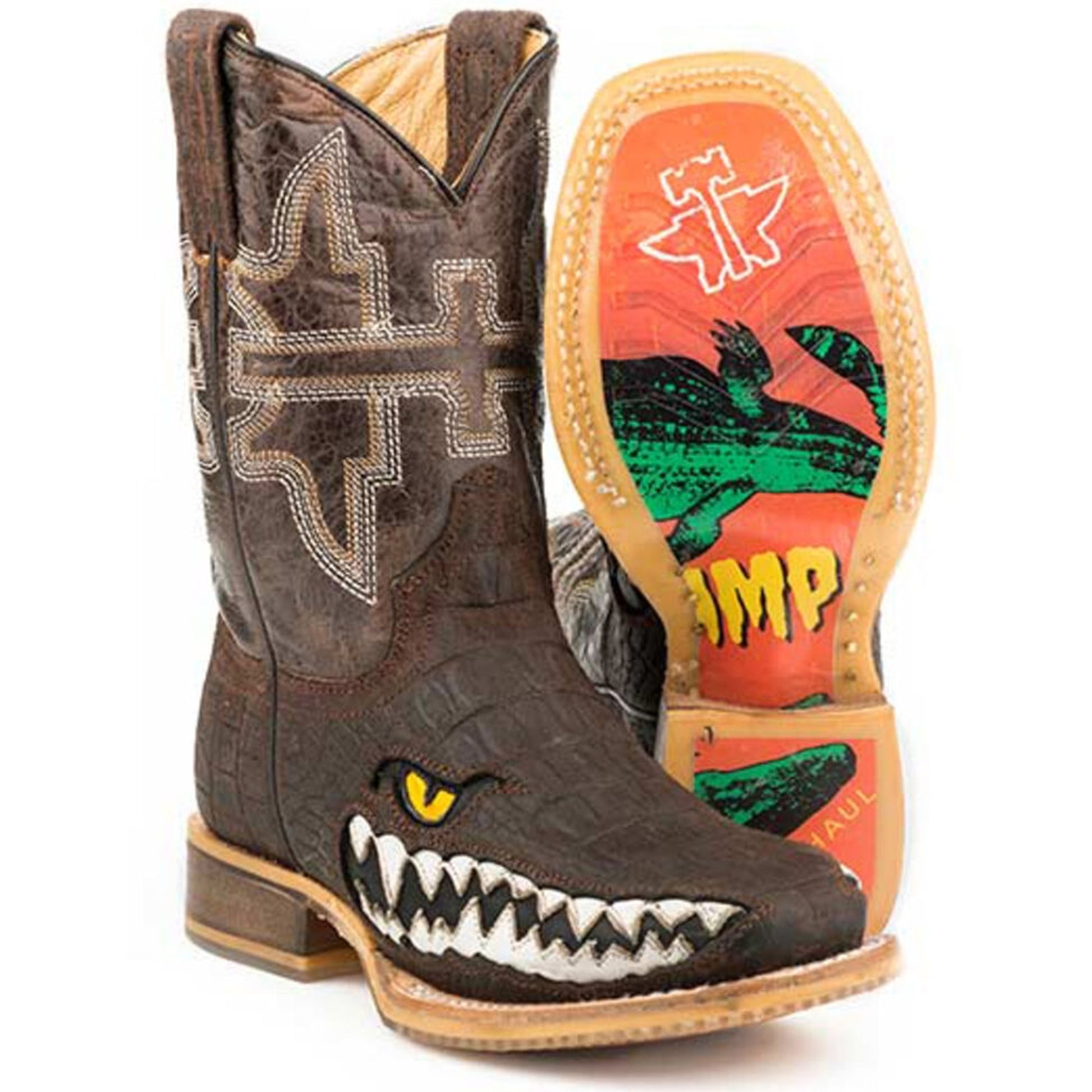 Tin Haul Big Kids Square Toe Boots - Swamp Chomp