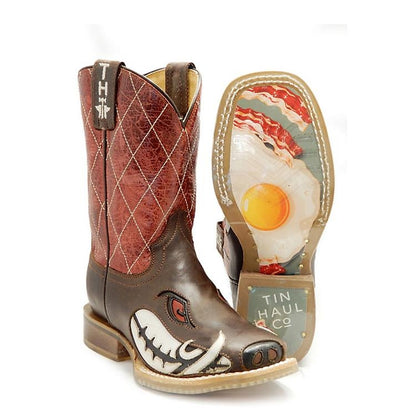Tin Haul Big Kids Boots - Not Boaring With Bacon & Eggs Sole
