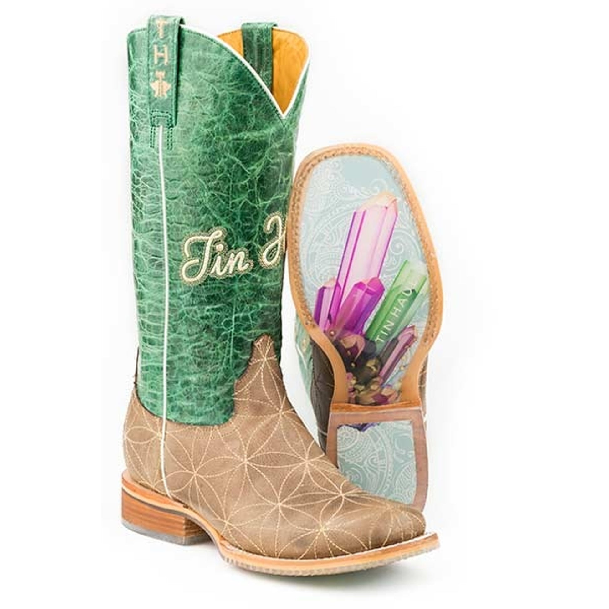 Tin Haul Ladies Boots - Flower Of Life With Crystal Sole