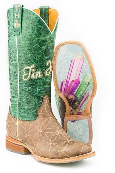 Tin Haul Ladies Boots - Flower Of Life With Crystal Sole