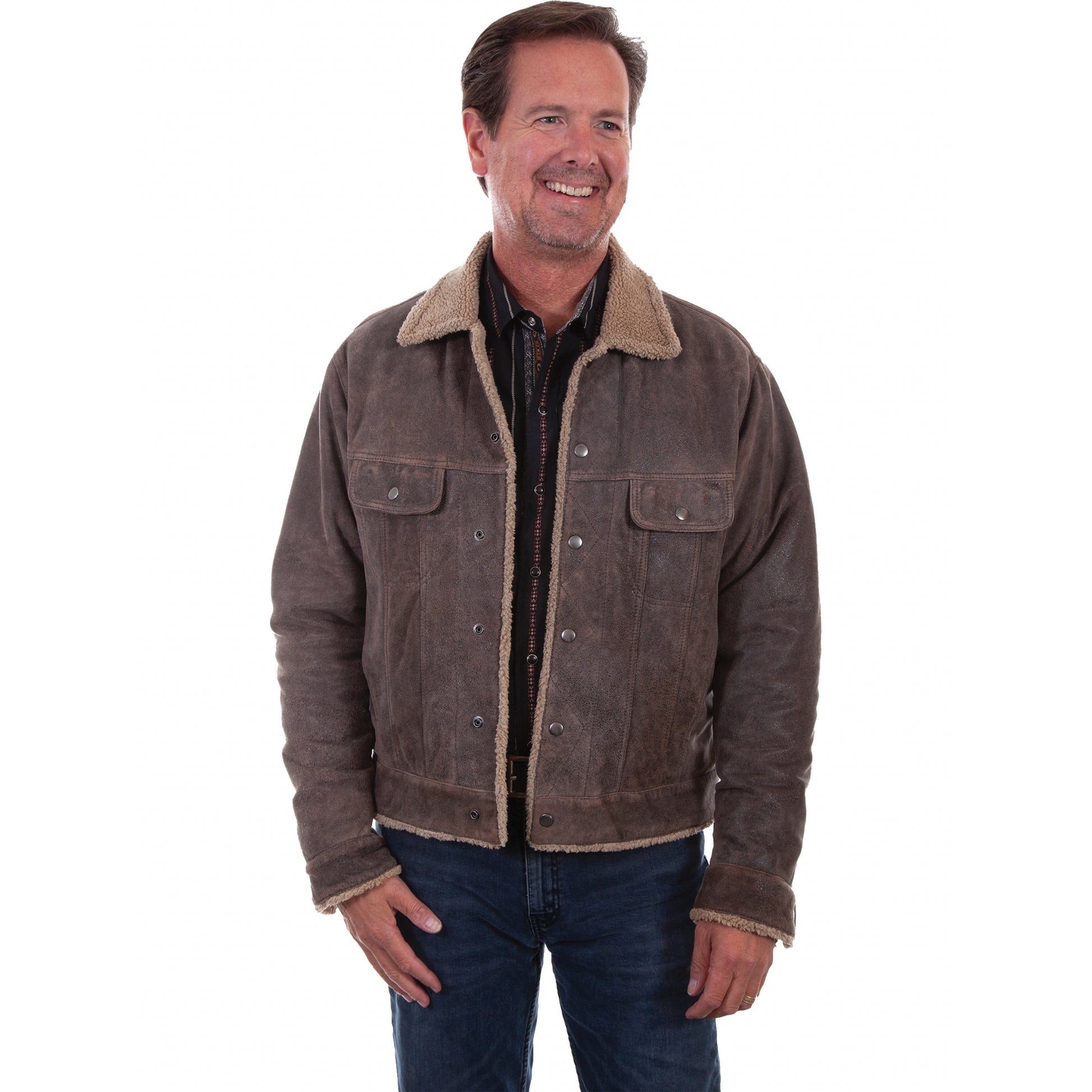 Scully Mens Trail Leather Jacket With Faux Shearling