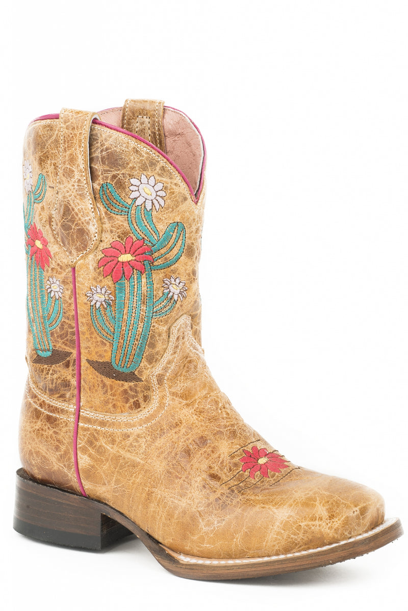 Roper Kids Cactus Flower Square Toe Fashion Boots