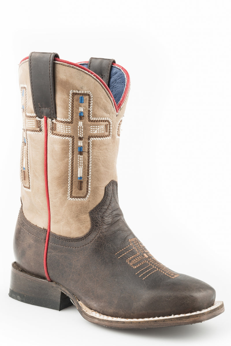 Roper Kids Embroidered Cross Square Toe Boots
