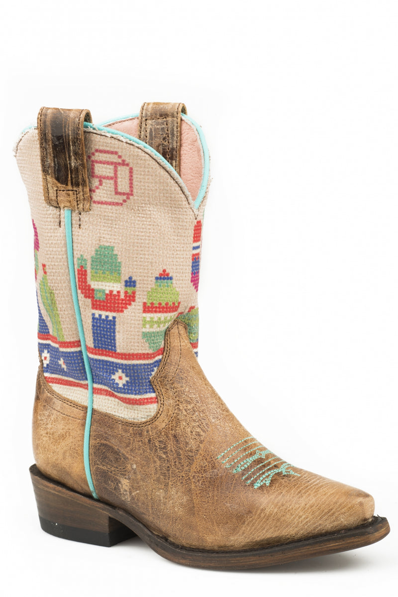 Roper Kids Cactus Print Snip Toe Fashion Boots