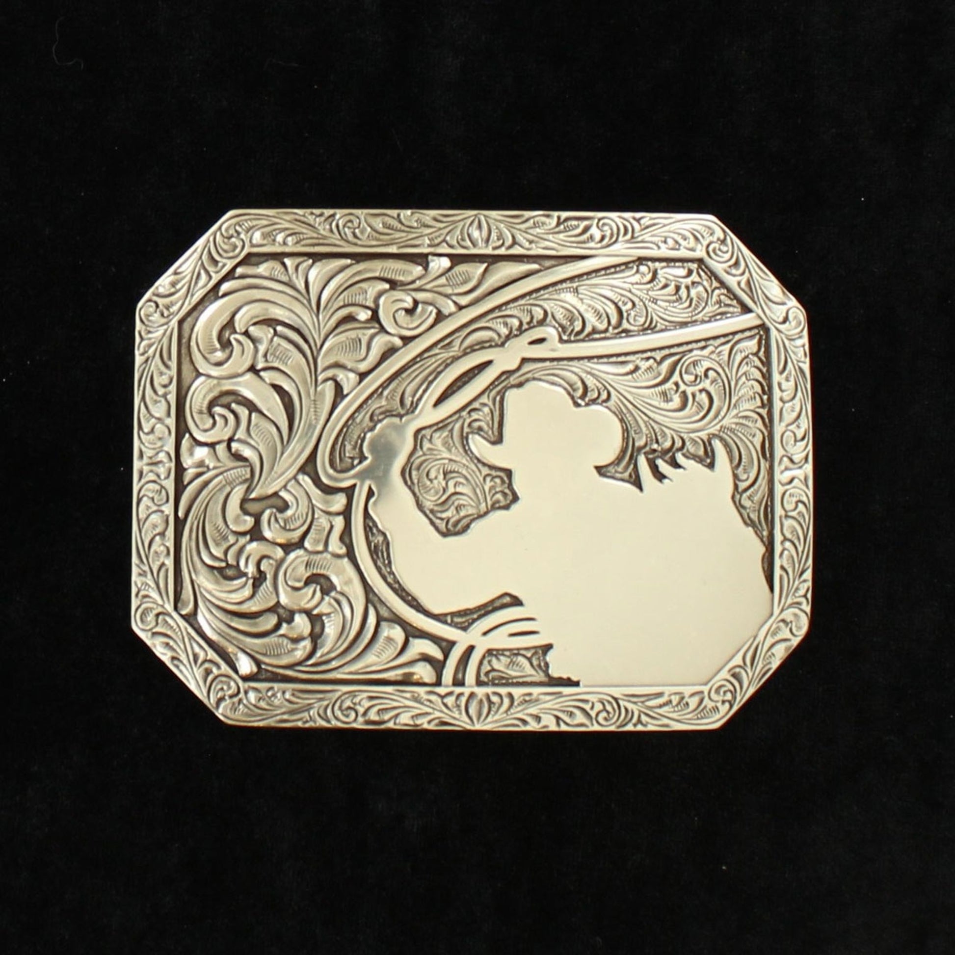Nacona Mens Rectangle Stamped Edge Roping Cowboy Buckle