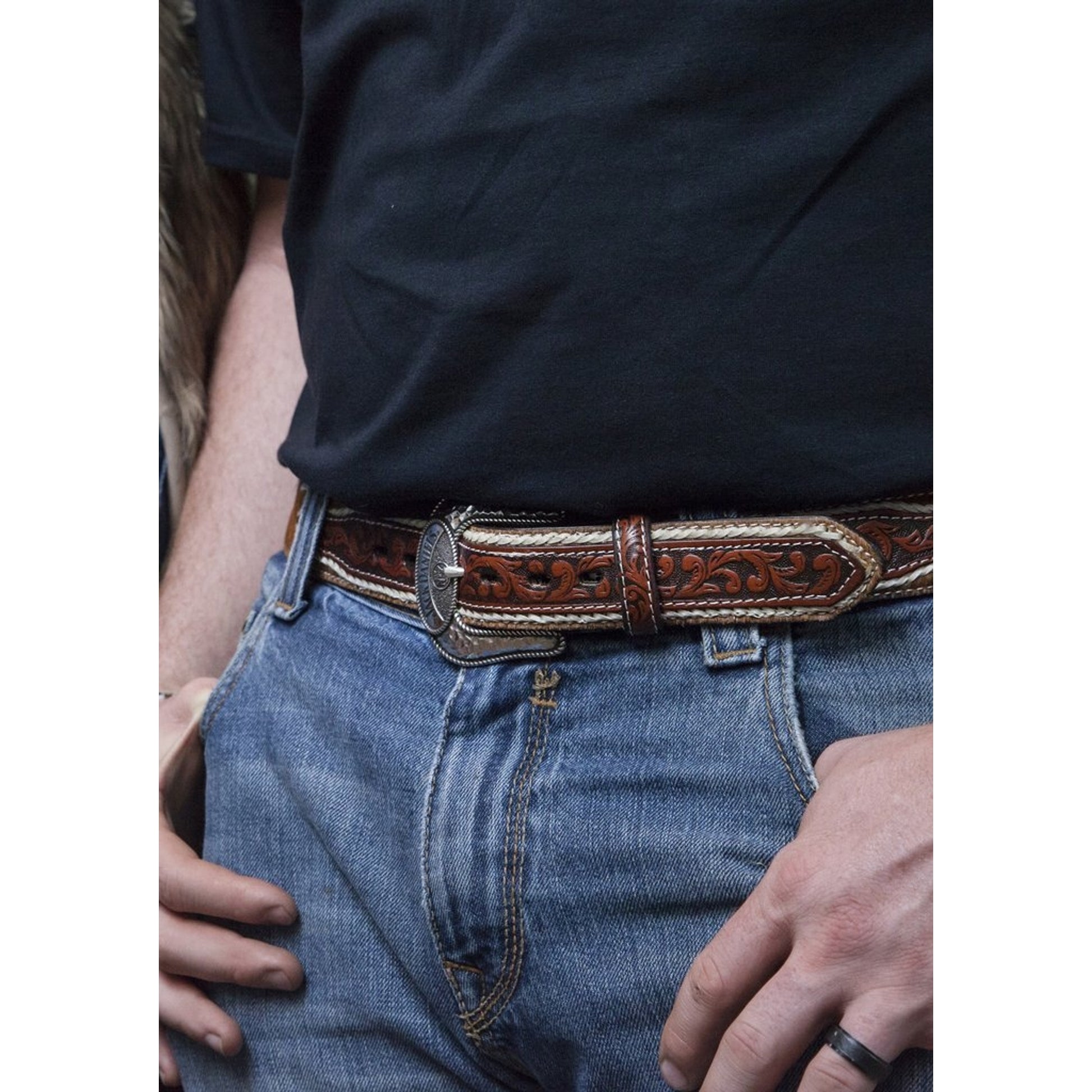 Jack Daniel's Brown Hair-On Leather Belt with Conchos