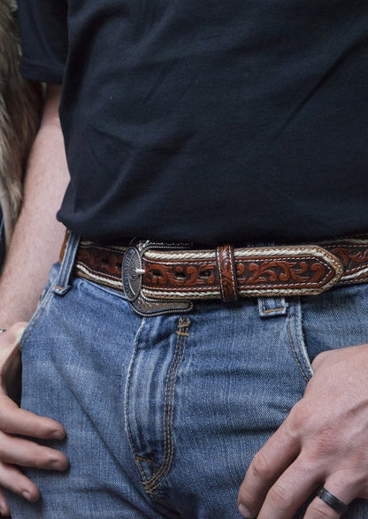 Jack Daniel's Brown Hair-On Leather Belt with Conchos