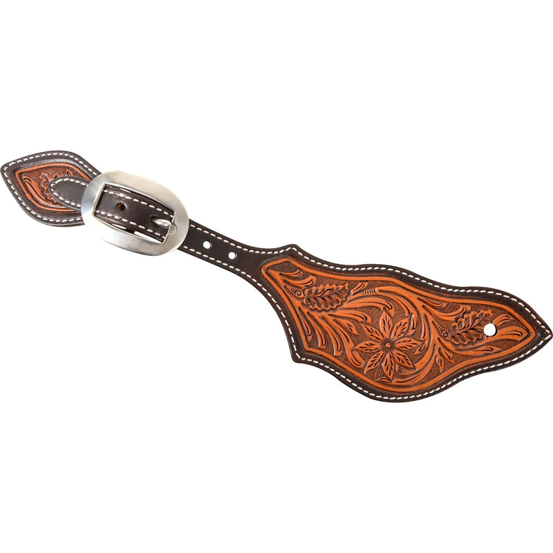 Martin Saddlery Rancher Desert Flower Tooled/Pink Paint Wash Spur Straps - Sold as Pair