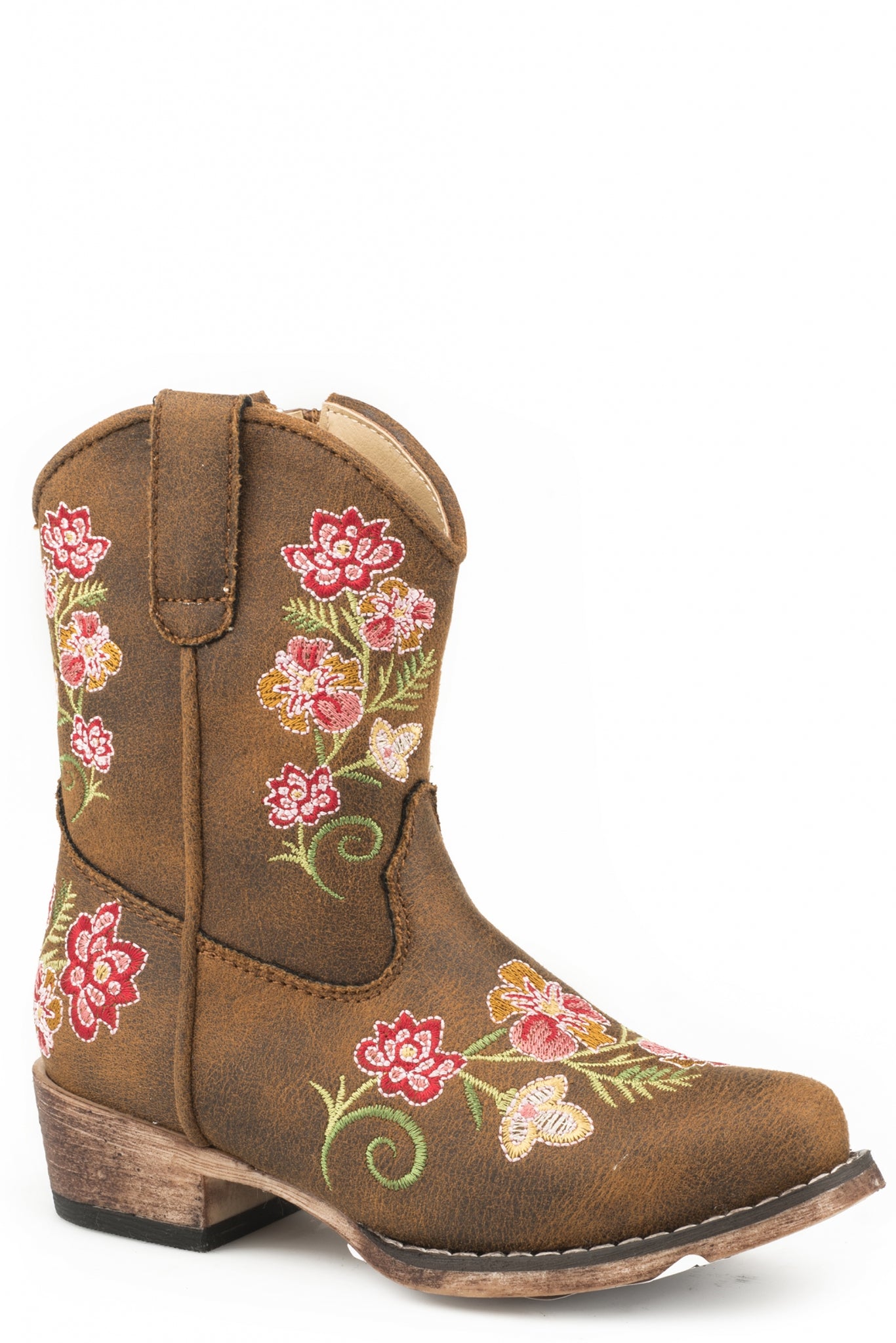 Brandy Roper Roper Toddler Girls Cognac/Floral Embroidery Faux Leather Boots ...