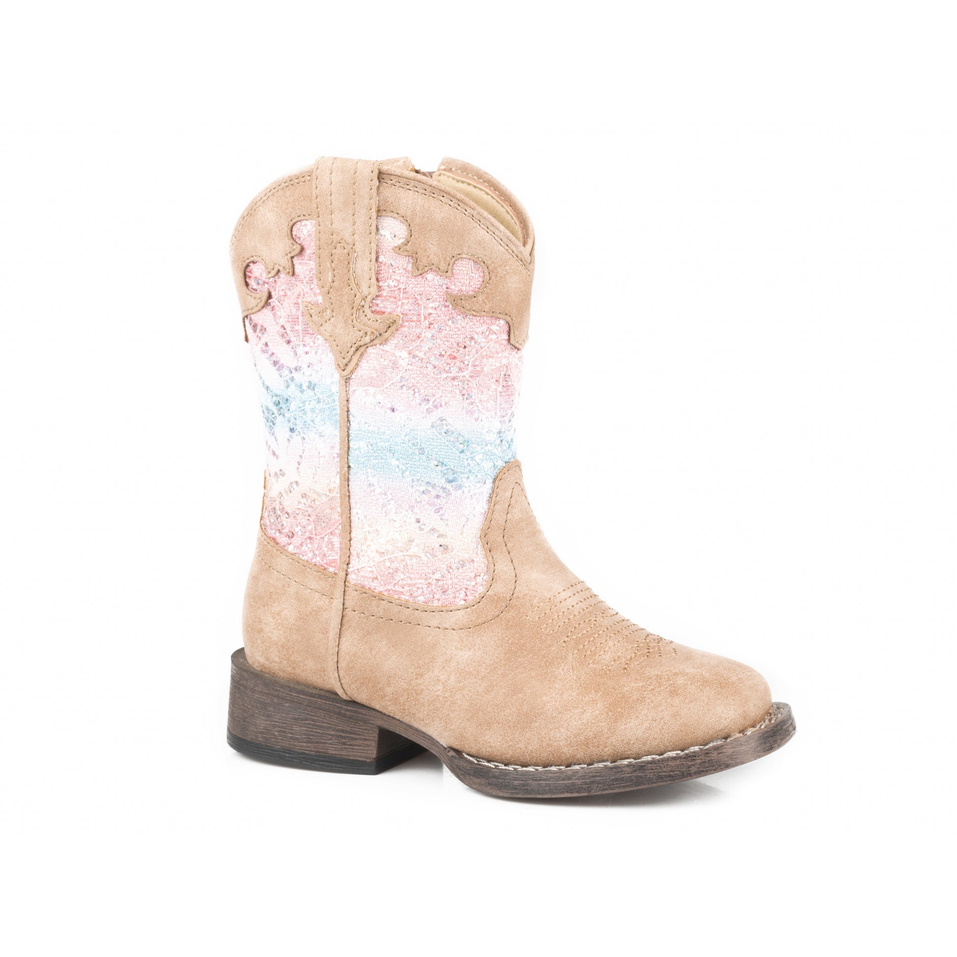 Roper Toddler Girls Multi Glitter Lace/Tan Vintage Boots