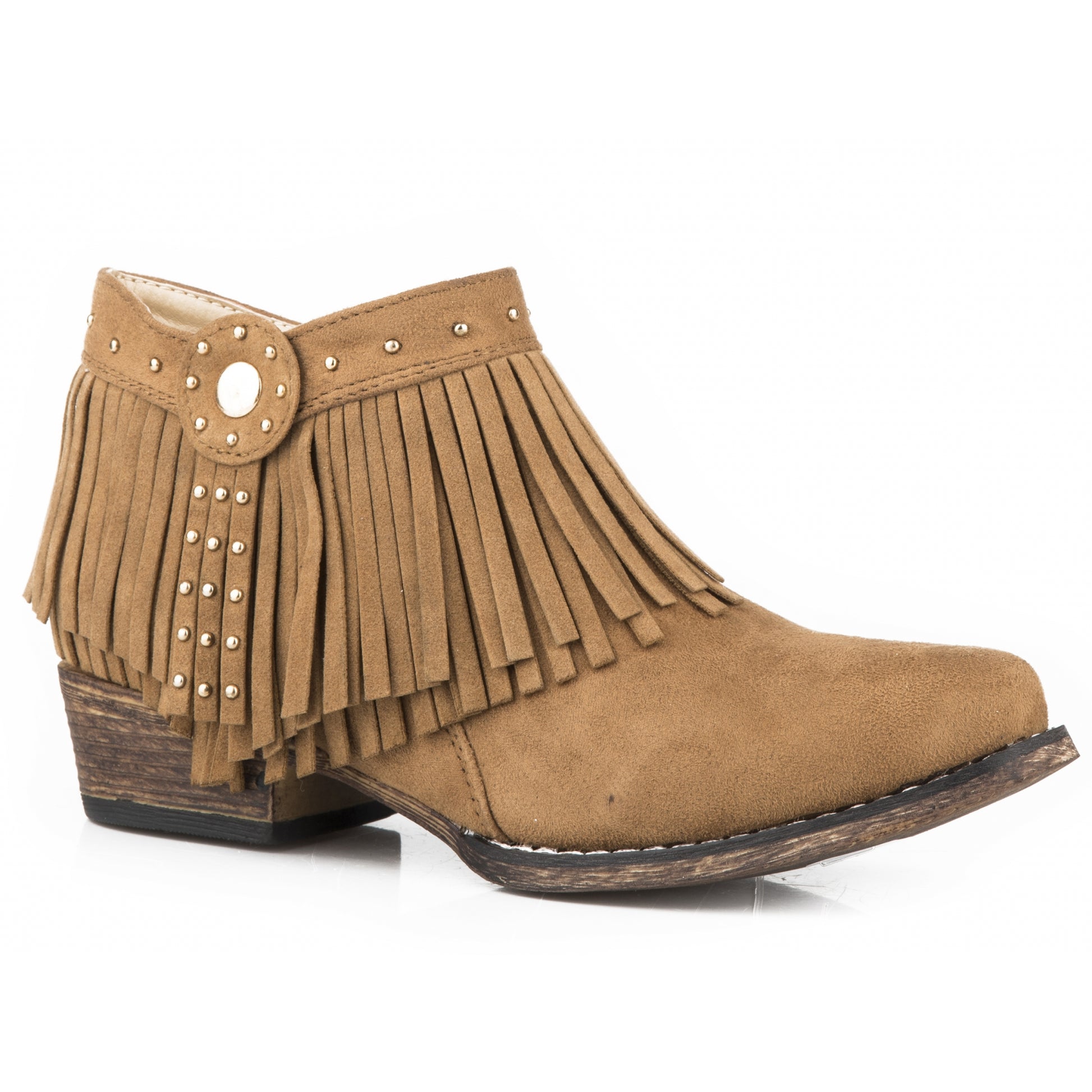 Roper Girls Tan Fringe Ankle Boots With Gold Studs– HorseLoverZ