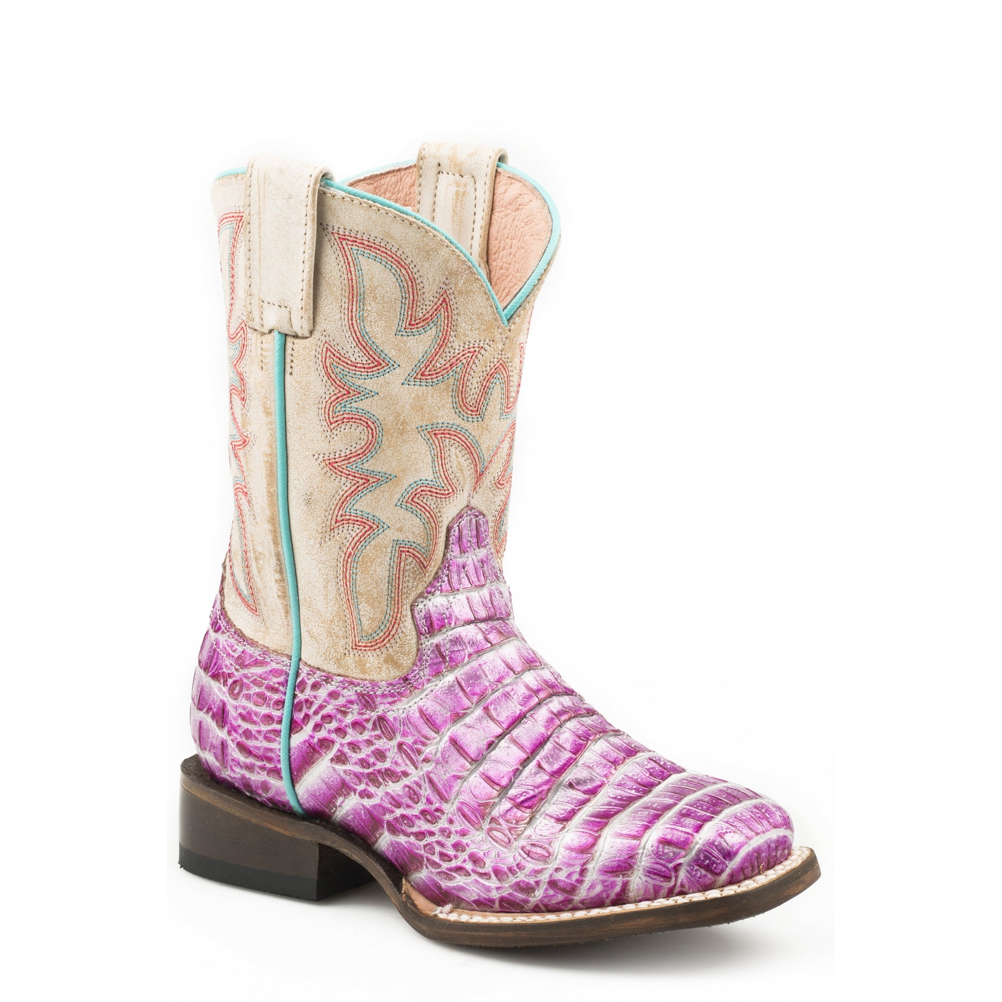 Roper Kids Purple Faux Caiman Square Toe Boots