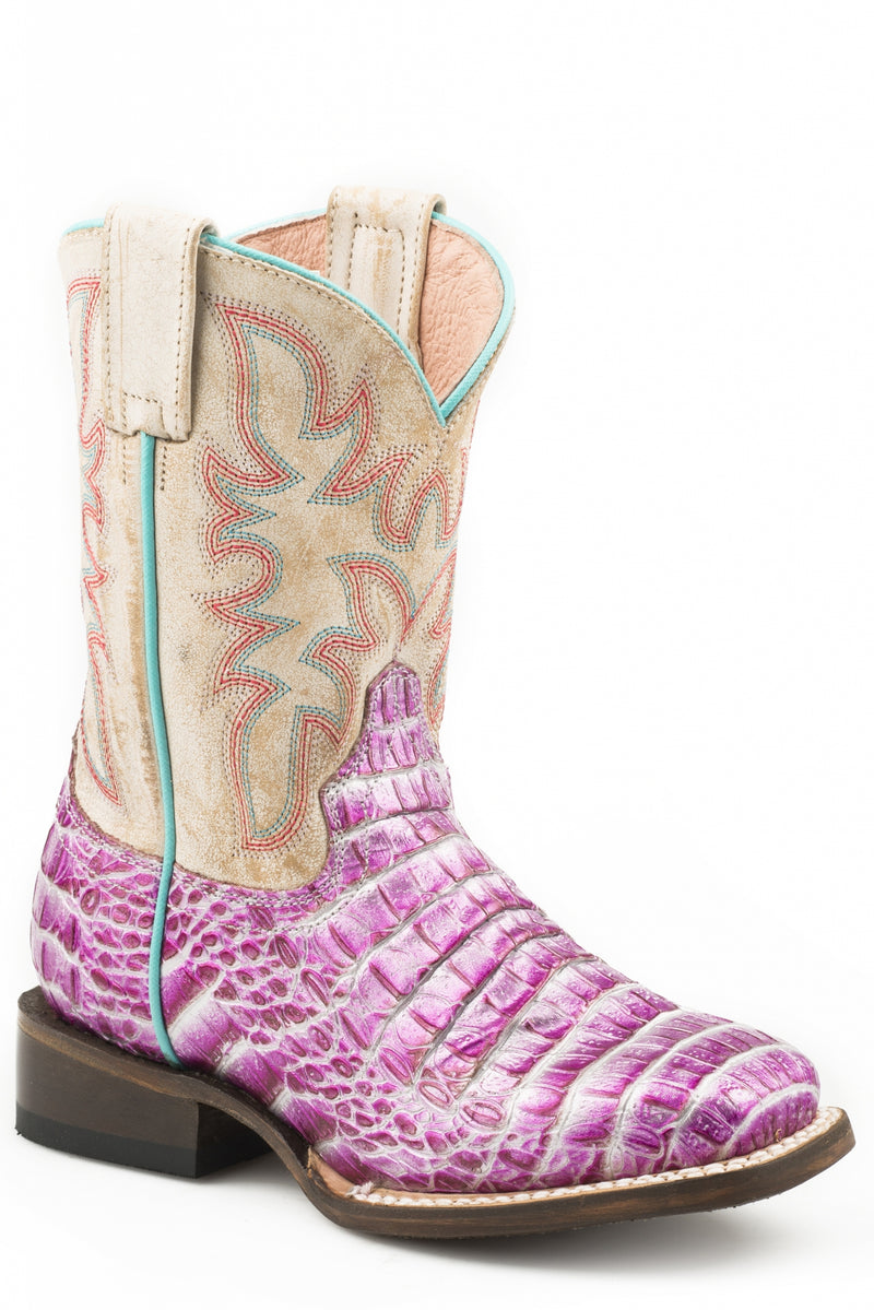 Roper Kids Purple Faux Caiman Square Toe Boots