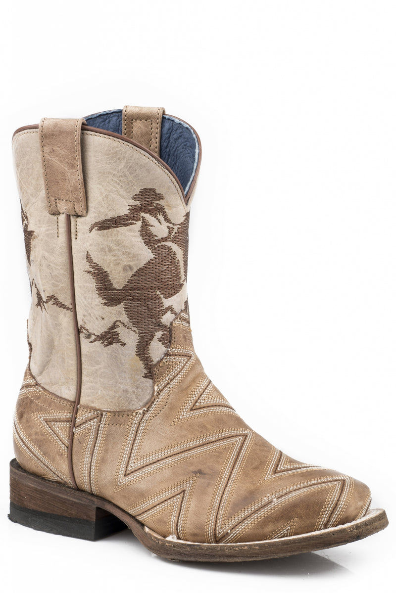 Roper Boys Horse Rider Embroidered/Stitched Leather Vamp Western Boots
