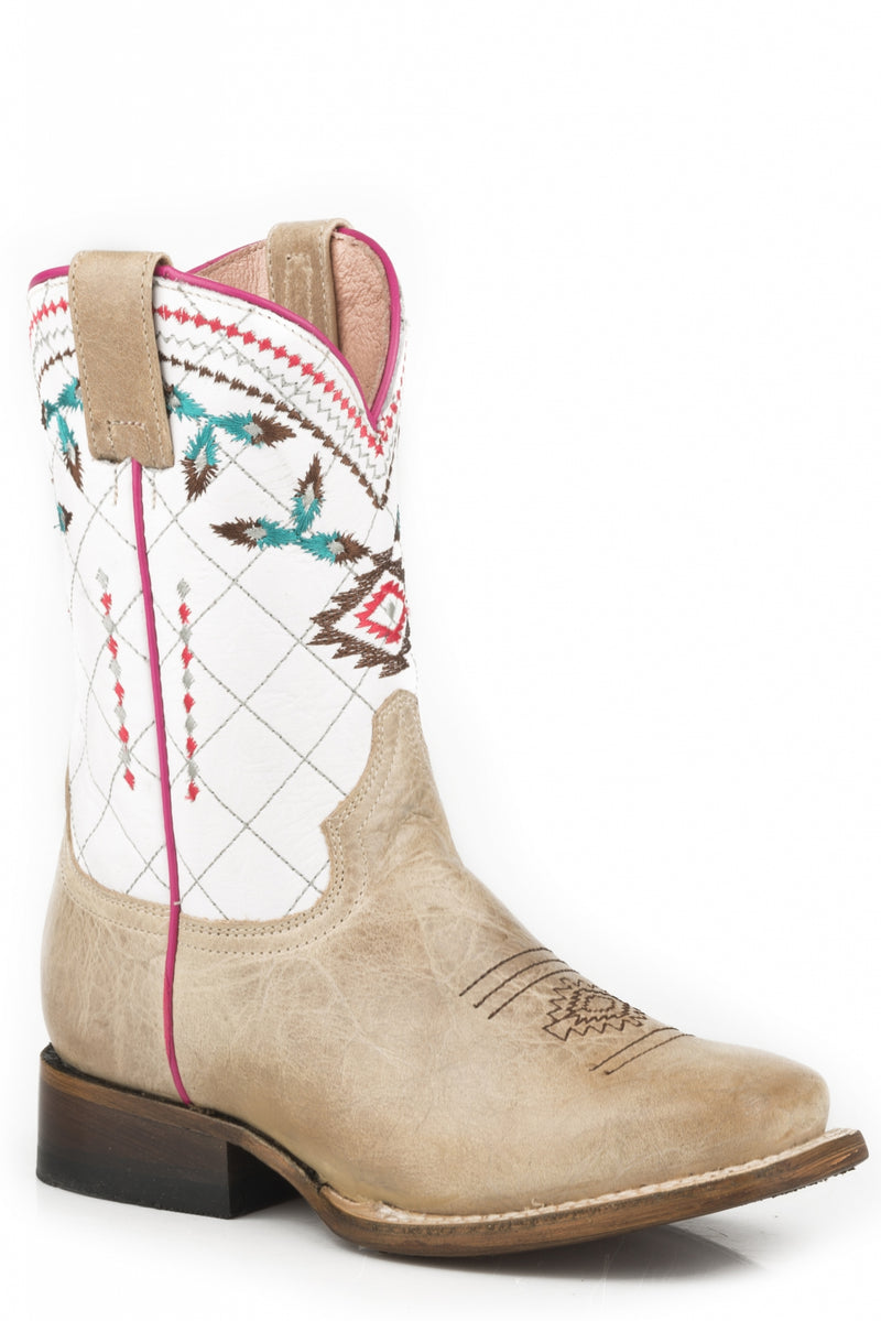 Roper Girls Embroidered Aztec/Marbled Tan Leather Fashion Boots
