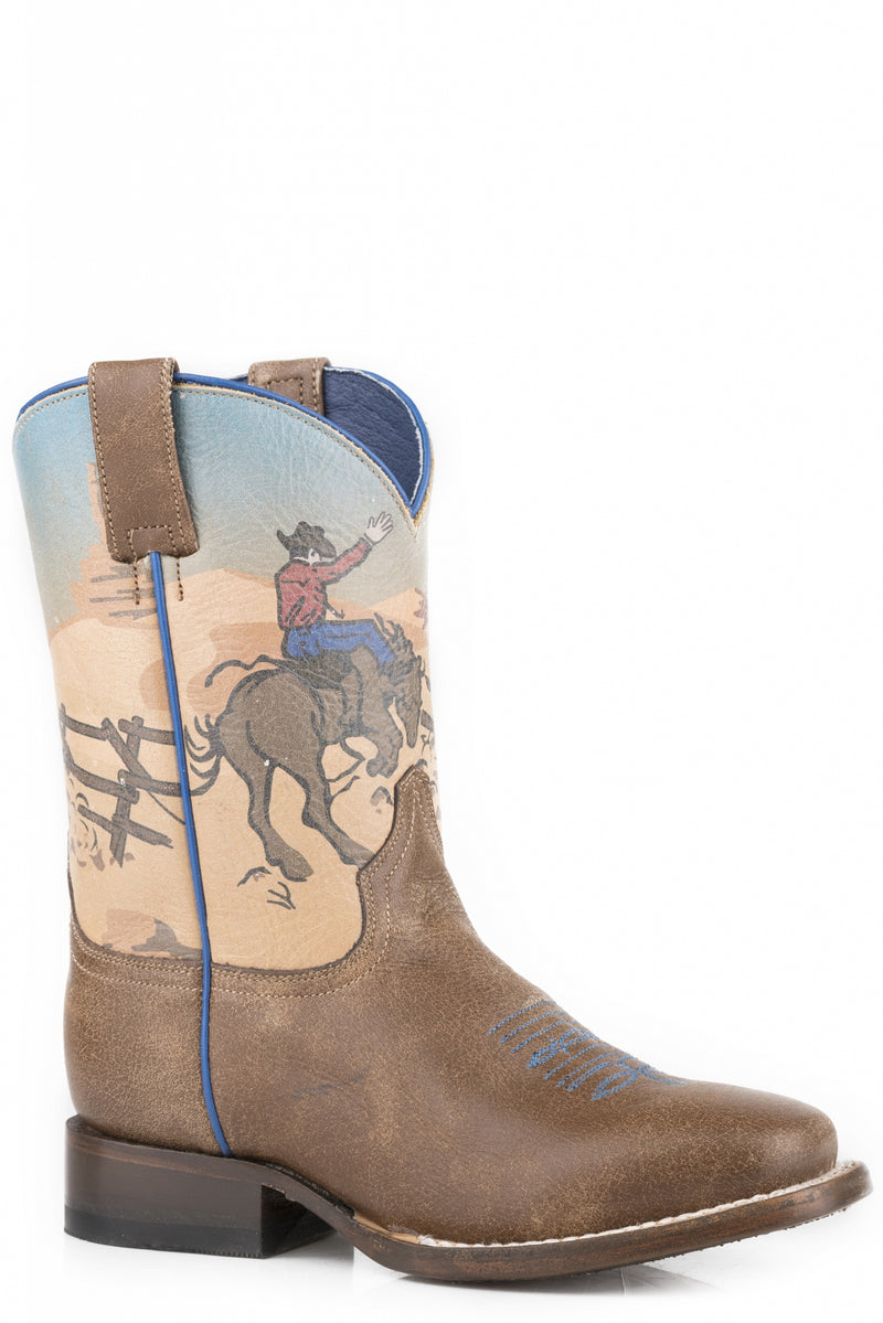 Roper Boys Vintage Brown/Printed Bronco Rider Western Boots