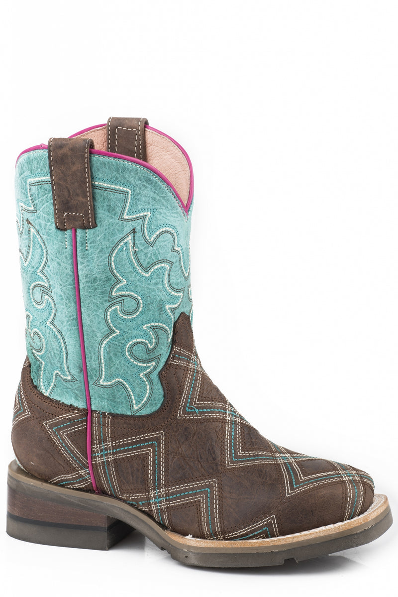 Roper Girls Zig Zag Embroidered Leather Fashion Boots