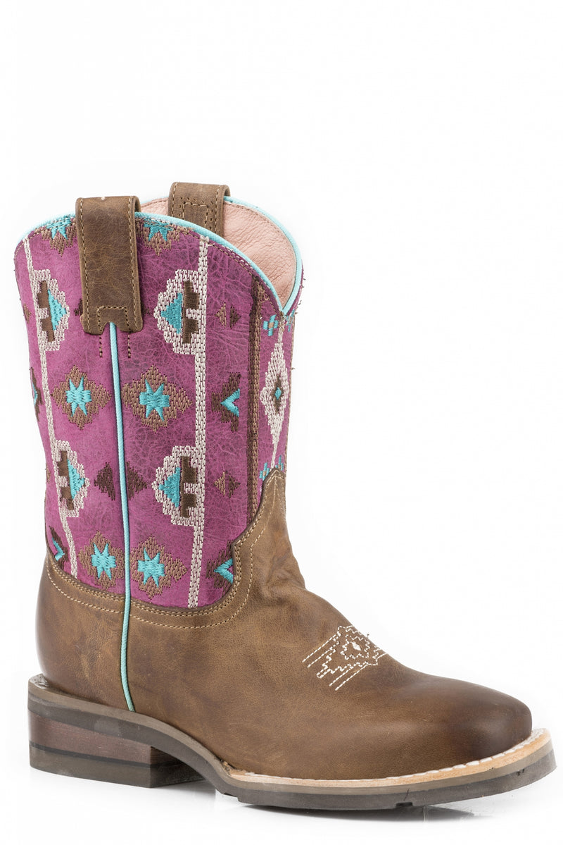 Roper Girls Native Embroidery/Waxy Tan Leather Western Boots