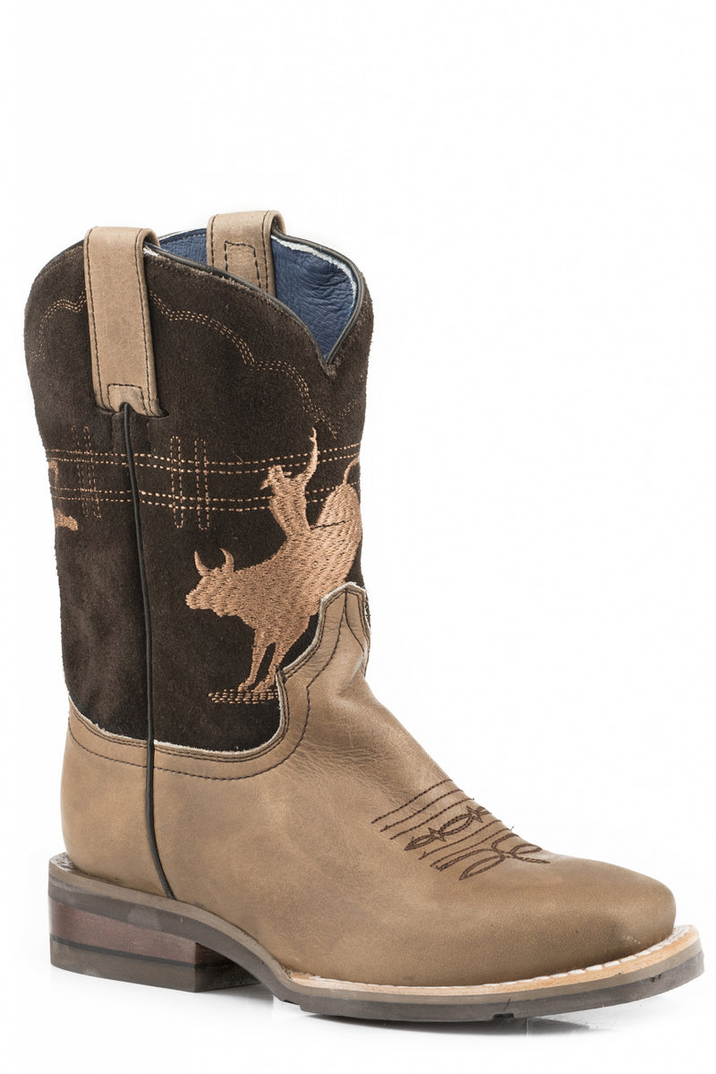 Roper Boys Embroidered Bull Rider Western Leather Boots