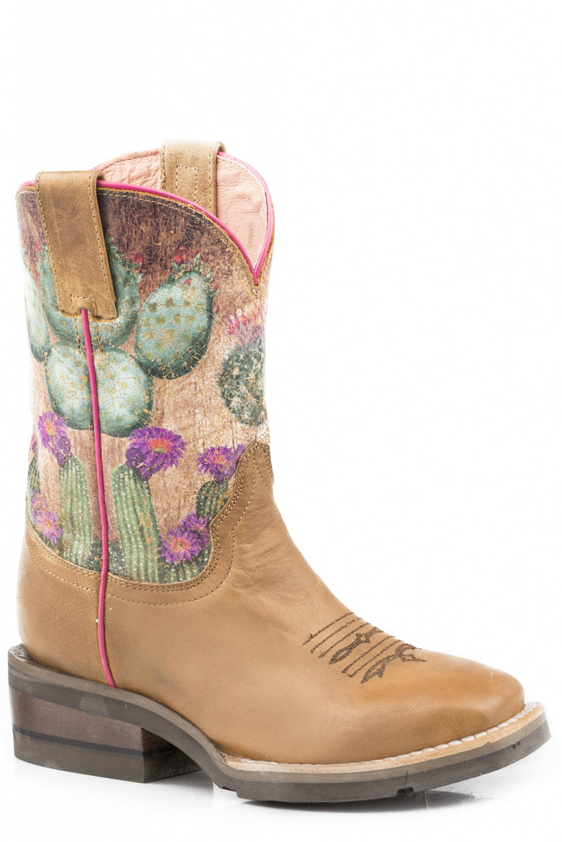 Roper Girls Waxy Tan/Cactus Print Leather Fashion Boots