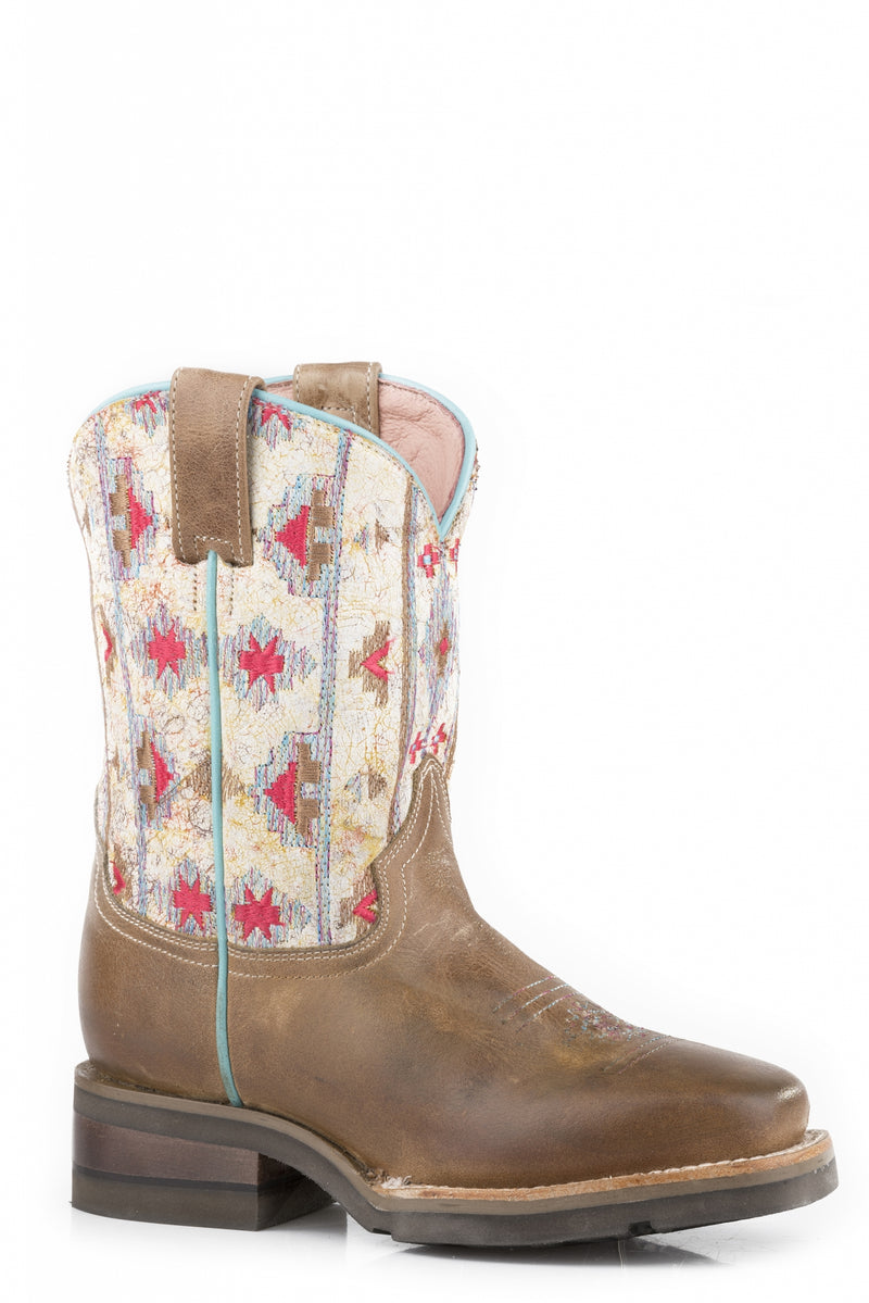 Roper Girls Vintage Brown/Print Shaft Leather Fashion Boots