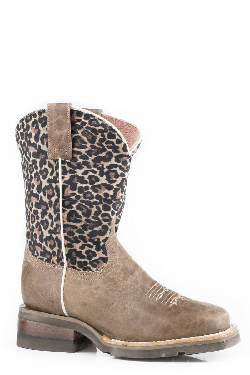Roper Girls Waxy Brown/Leopard Print Leather Fashion Boots