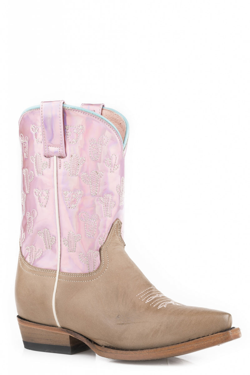 Roper Girls Waxy Brown/Cactus Stitch Fashion Leather Boots