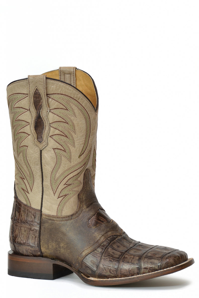 Roper Mens Vintage Caiman Tail Square Toe Western Boots