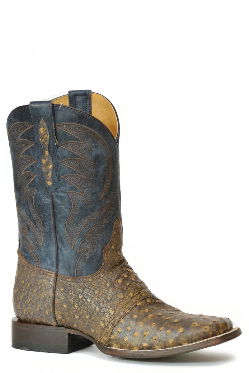 Roper Mens Ostrich Quill Vamp with Smooth Shaft Western Square Toe Boots