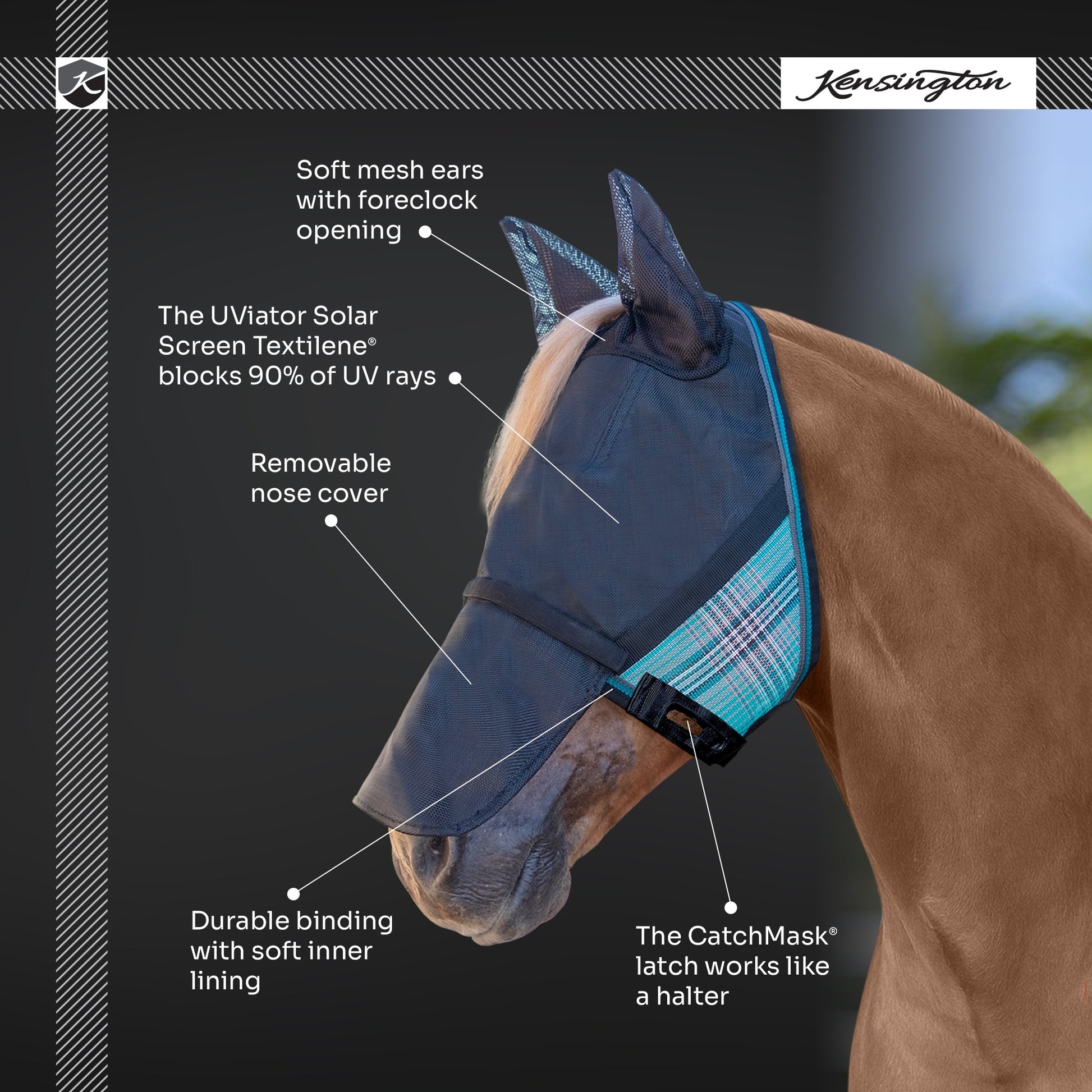 Kensington UV CatchMask Fly Mask with Ears & Long Nose