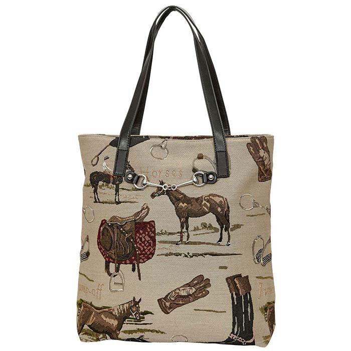 AWST Int'l Equestrian Tapestry Pattern Tote Bag with Snaffle Bit