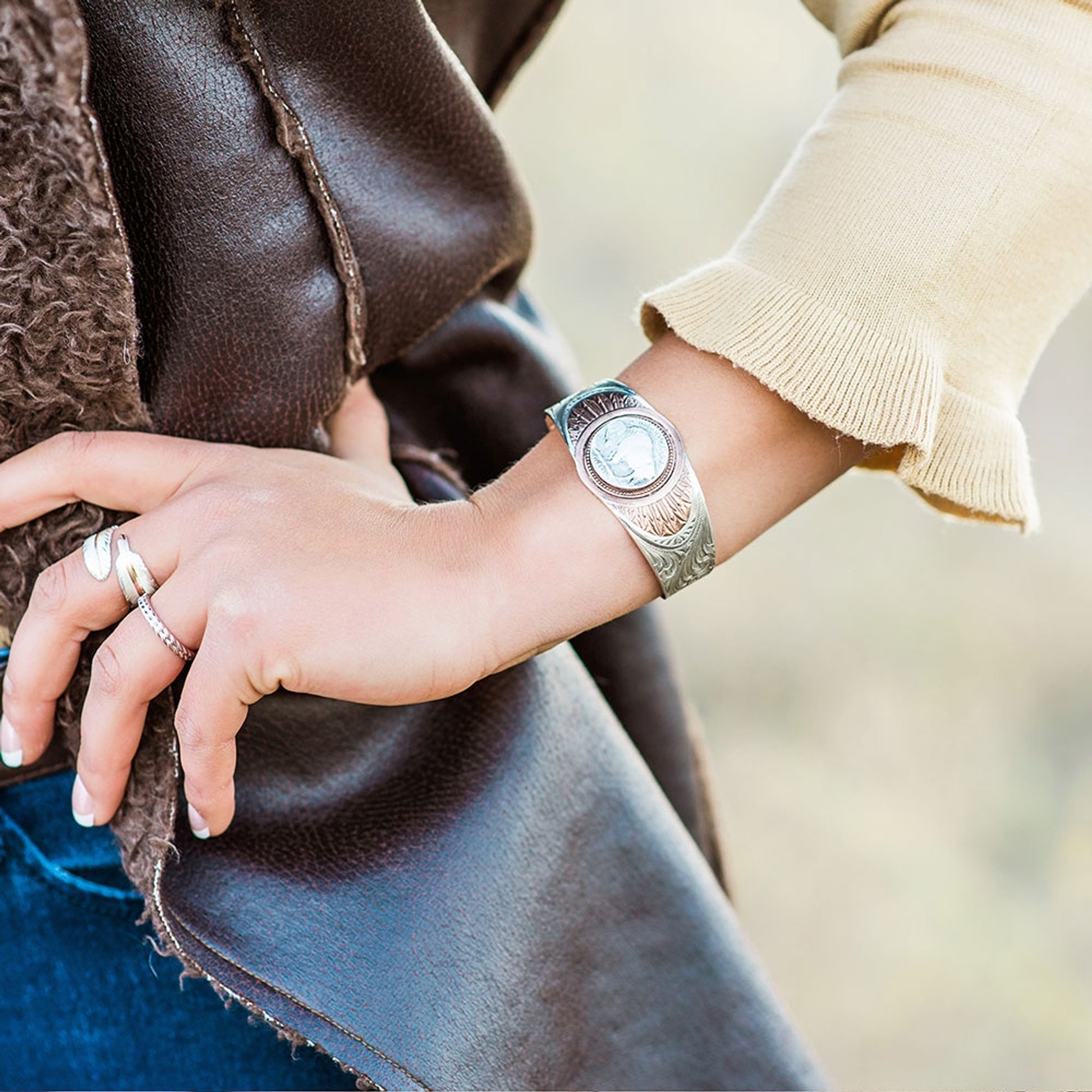 Montana Silversmiths Buffalo Feather Cuff Bracelet