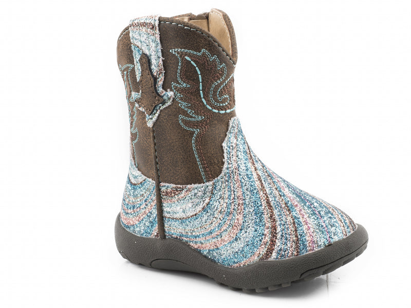 Roper Cowbabies Infant Girls Brown Shaft with Swirly Glitter Vamp Boots