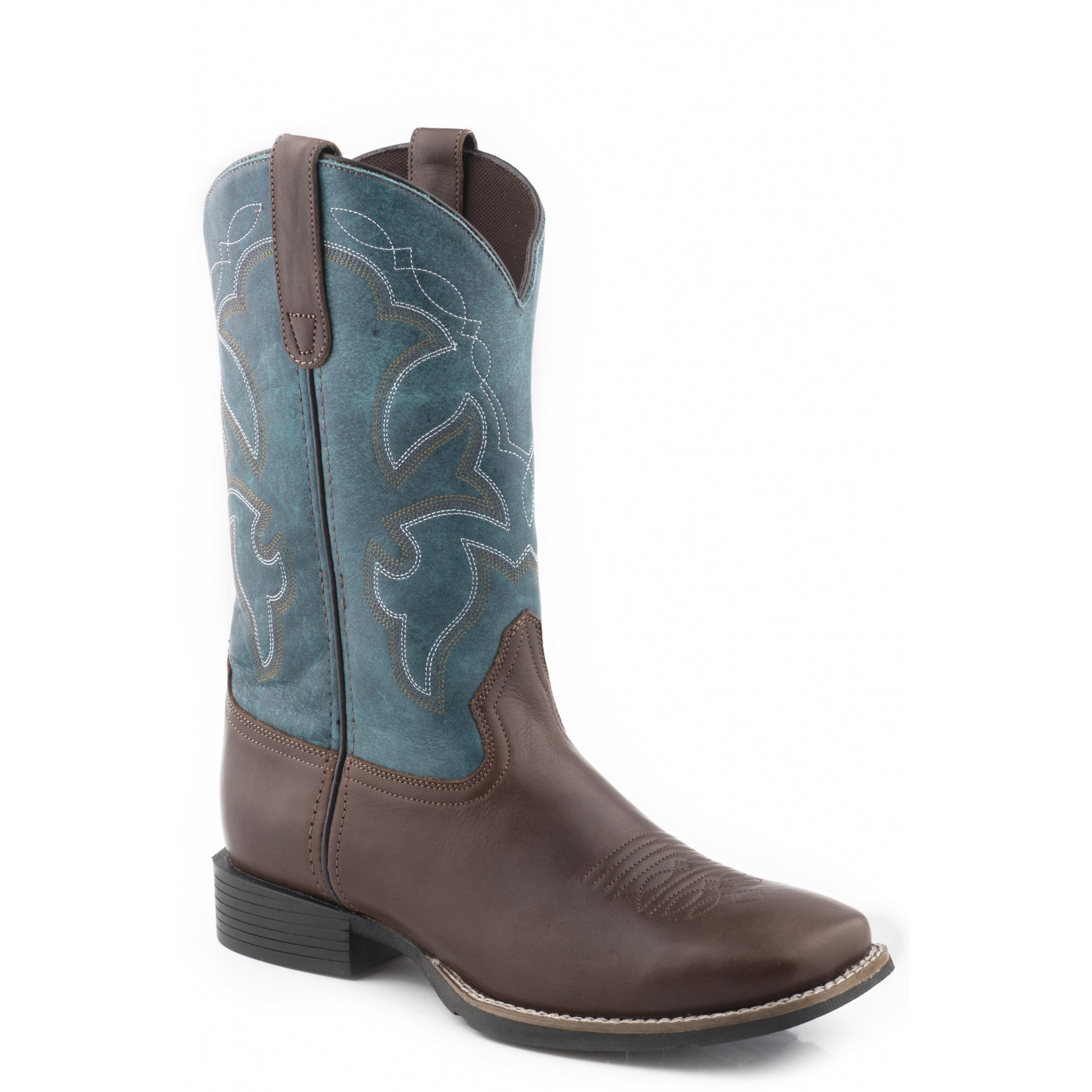 Roper Kids Brown Tumbled Leather Vamp/Teal Green Shaft Boots