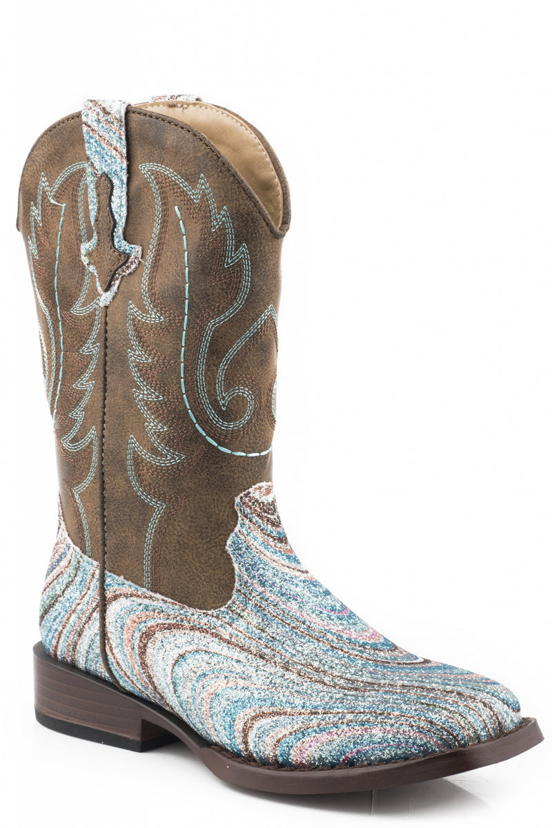 Roper Kids Brown Shaft With Swirly Glitter Western Boots