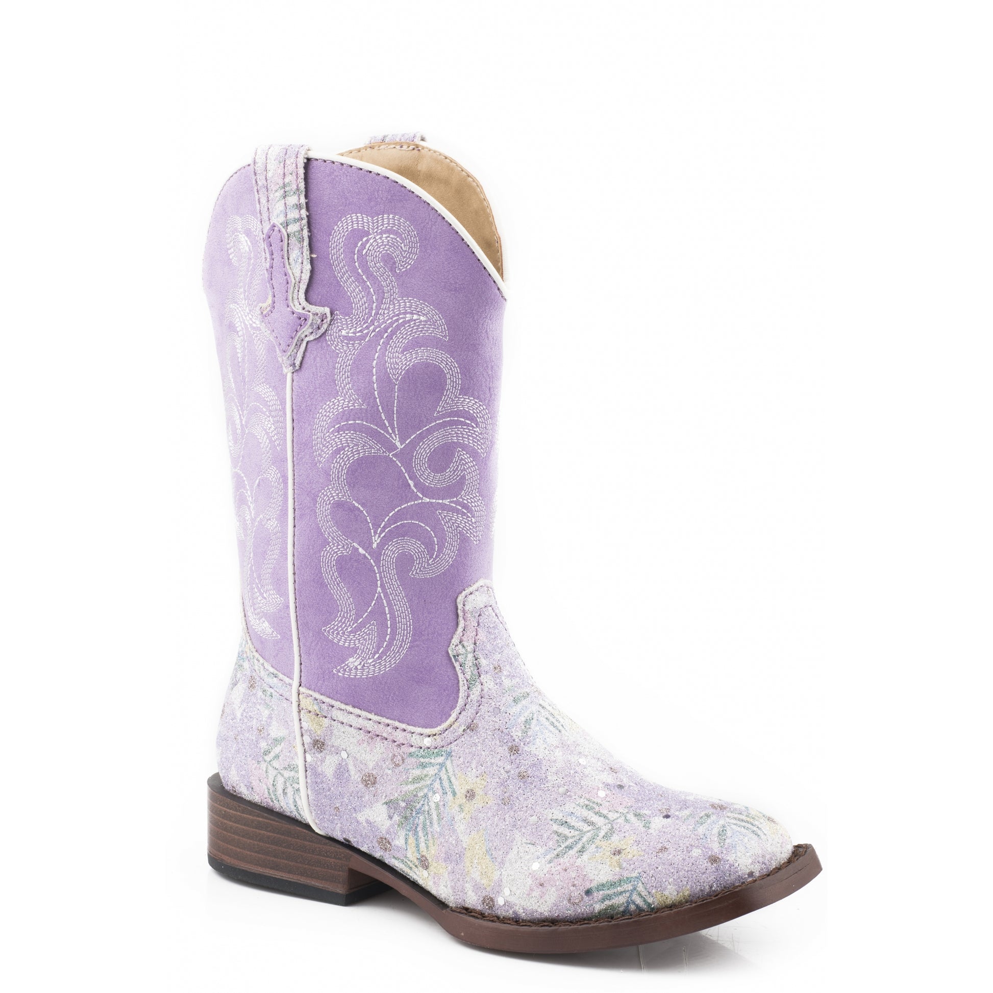 Roper Kids Lavender Floral Glitter Western Boots