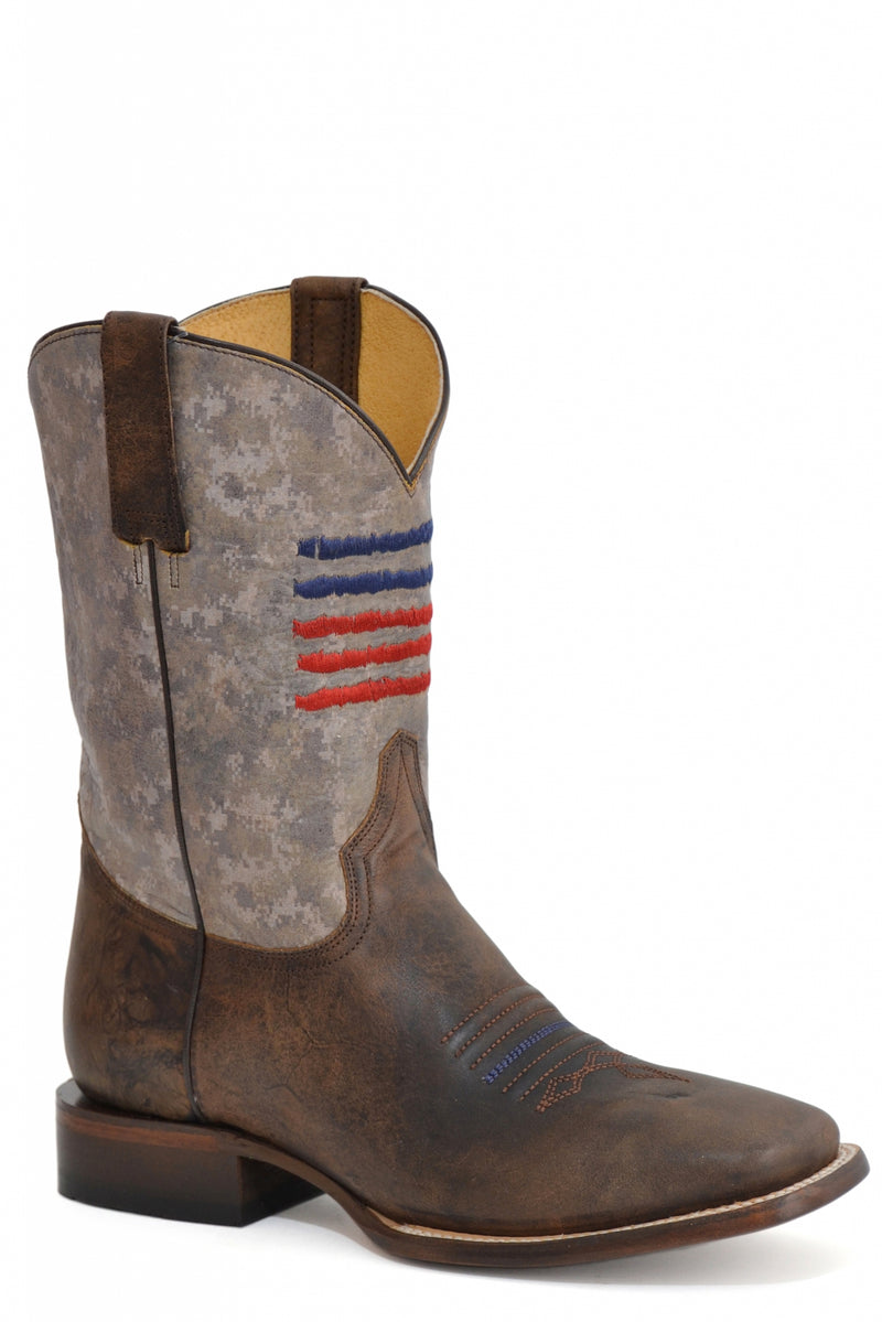Roper Mens Square Toe Embroidered Flag 11" Shaft Western Boots