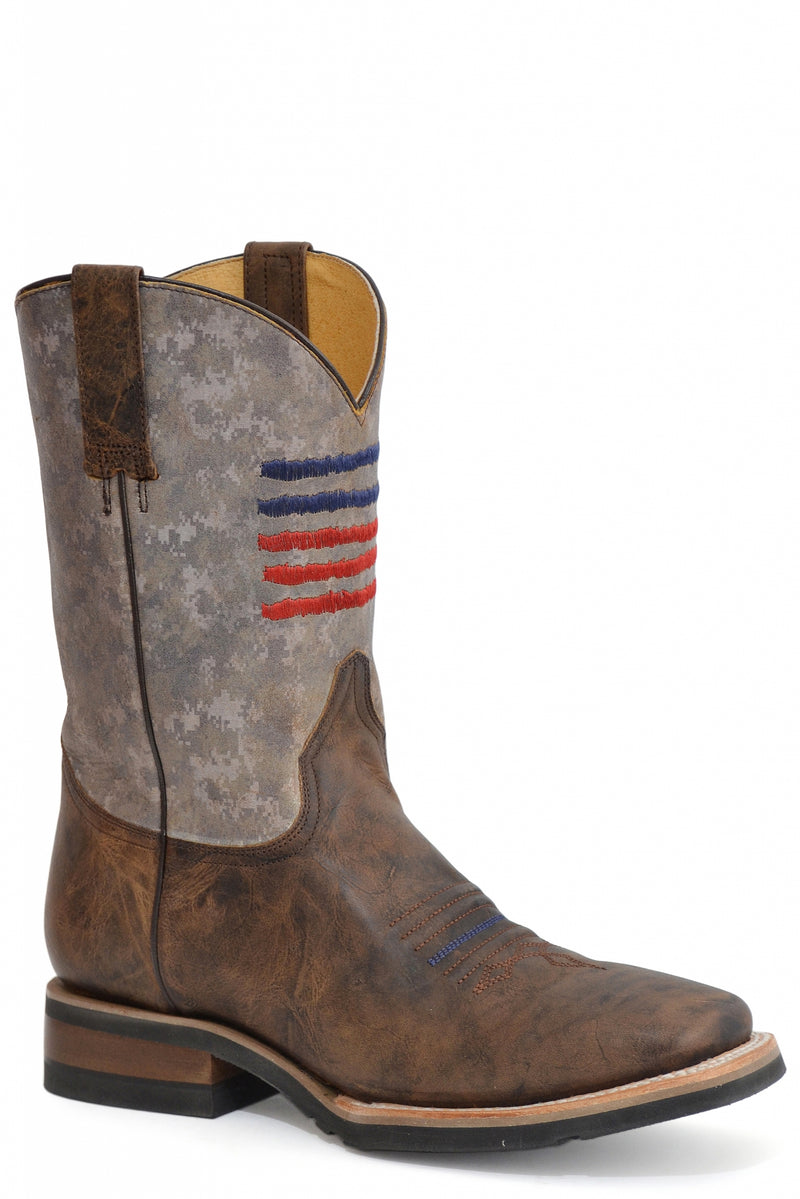 Roper Mens Square Toe Embroidered Flag GEO Outsole Western Boots