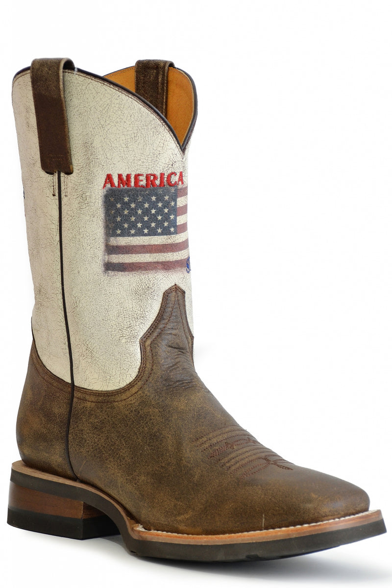 Roper Mens Square Toe Printed Flag GEO Outsole Boots
