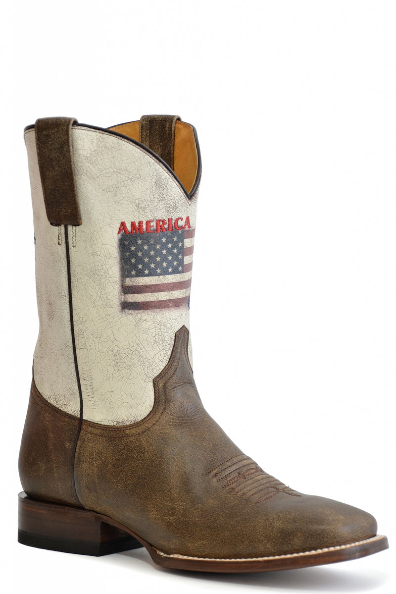 Roper Mens Square Toe Printed Flag 11" Shaft Leather Boots