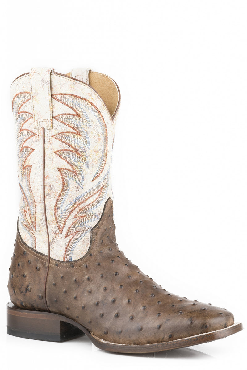 Roper Mens Square Toe Embossed Ostrich 11" Shaft Leather Boots