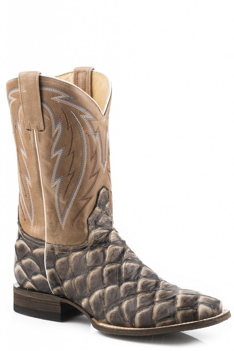 Roper Mens Square Toe Embossed Pirarucu 11" Shaft Leather Boots