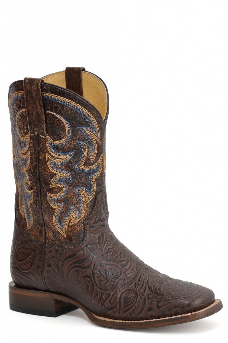 Roper Mens Square Toe Embossed Handtooled 11" Shaft Leather Boots
