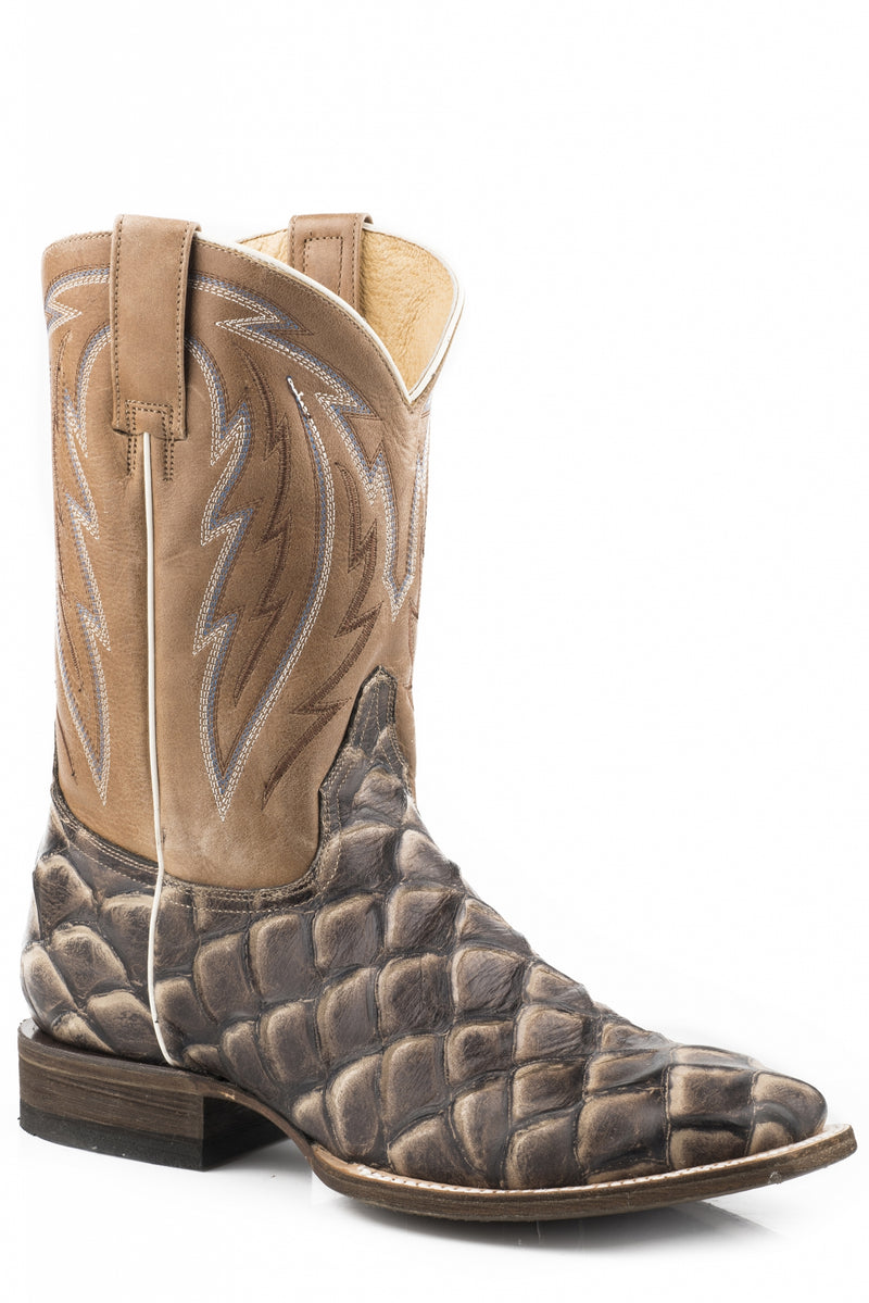 Roper Mens Square Toe Embossed Pirarucu Leather Boots