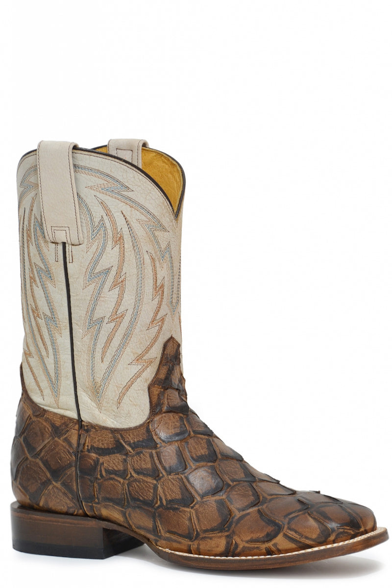 Roper Mens Square Toe Embossed Pirarucu Leather Boots