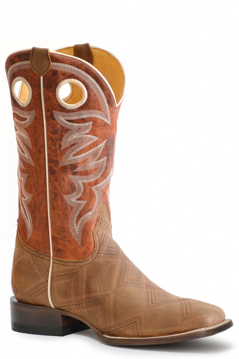 Roper Mens Square Toe Stitched with Pull Holes Leather Boots